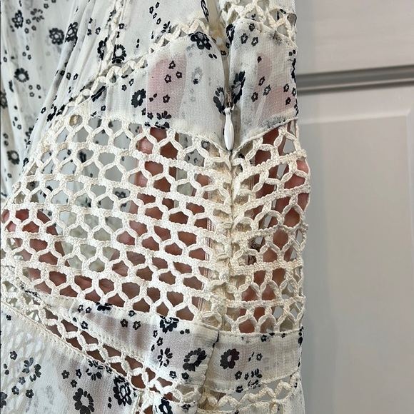 Anthropologie Floreat Micro Floral & Crochet Sheer Fit & Flare Midi Dress - Sz 2 - Picture 7 of 13